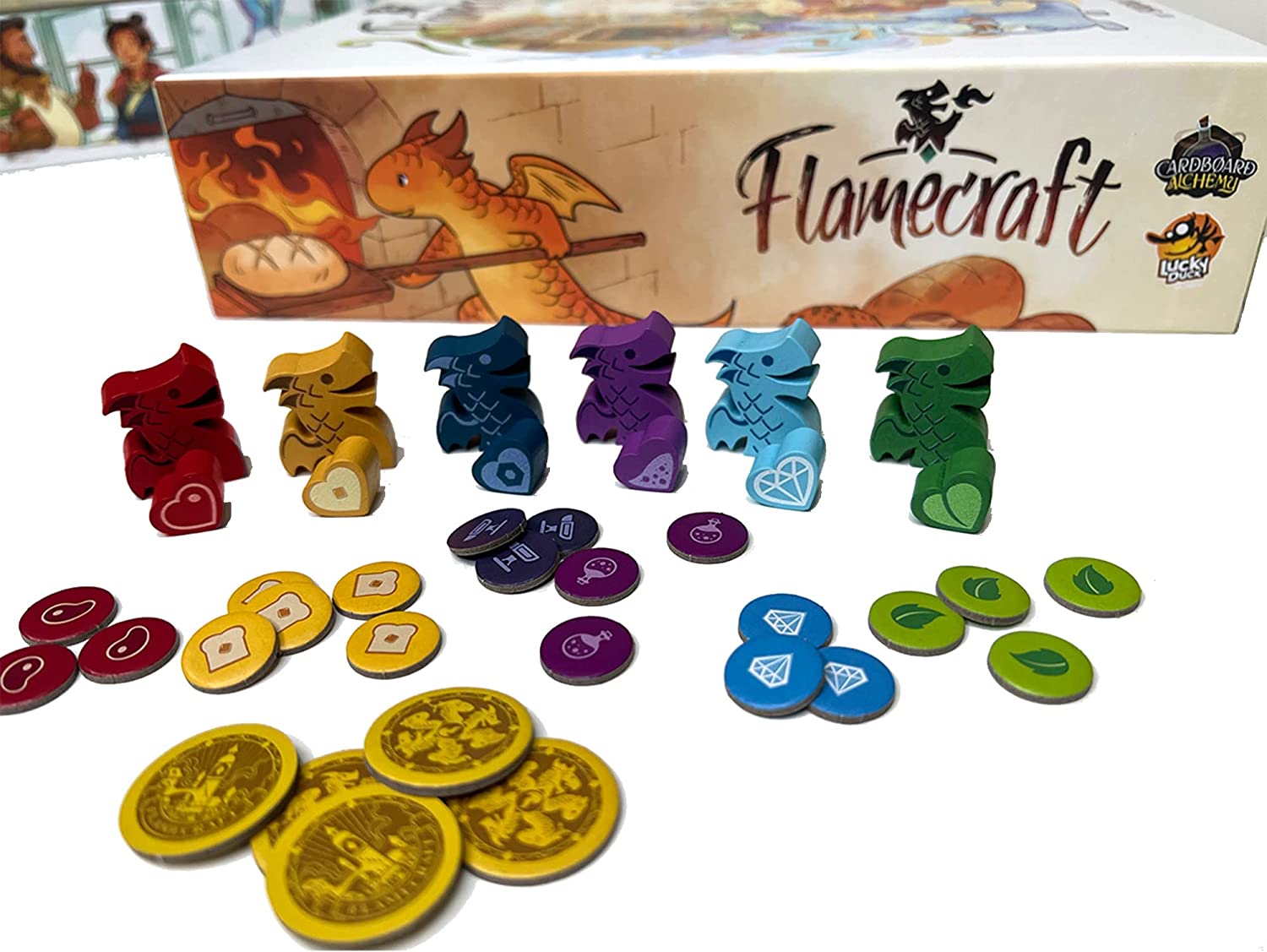 Flamecraft Board game box art cute dragons meeples