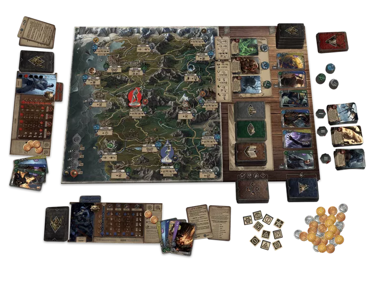 The witcher old world board game contents miniatures and cards