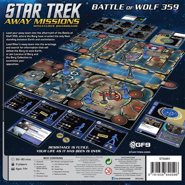 Star Trek Away Missions Core set back of box Battle of Wolf 359